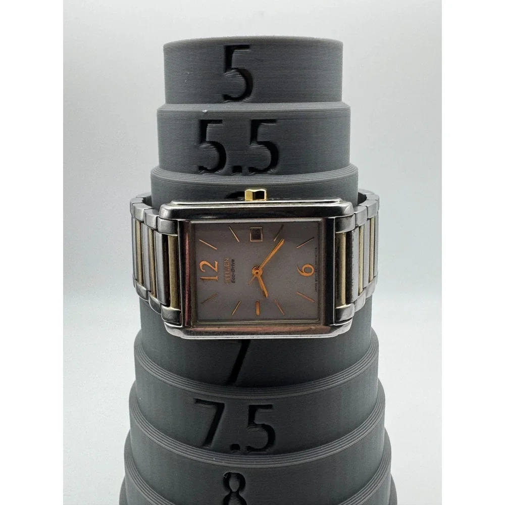 Citizen Eco-Drive Mens Watch  Rectangular Two Tone White Dial Date Working READ
